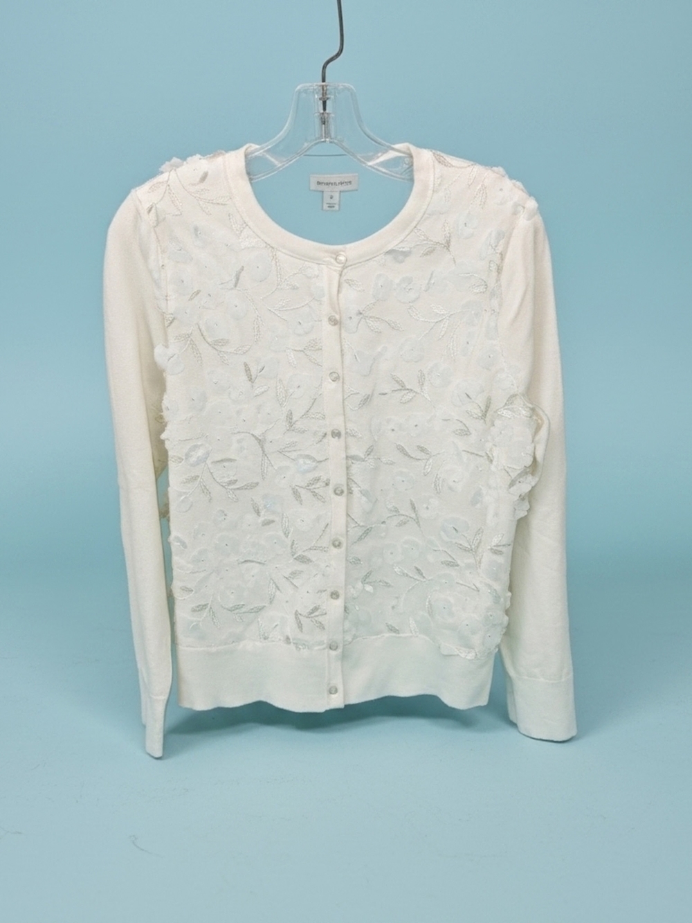 Carter Club Cream 3D Floral Applique Whimsical Cardigan, Ethereal Womens Size M